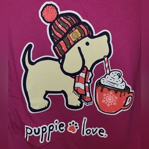 Puppie Love Medium Dark Pink snow theme long sleeve shirt